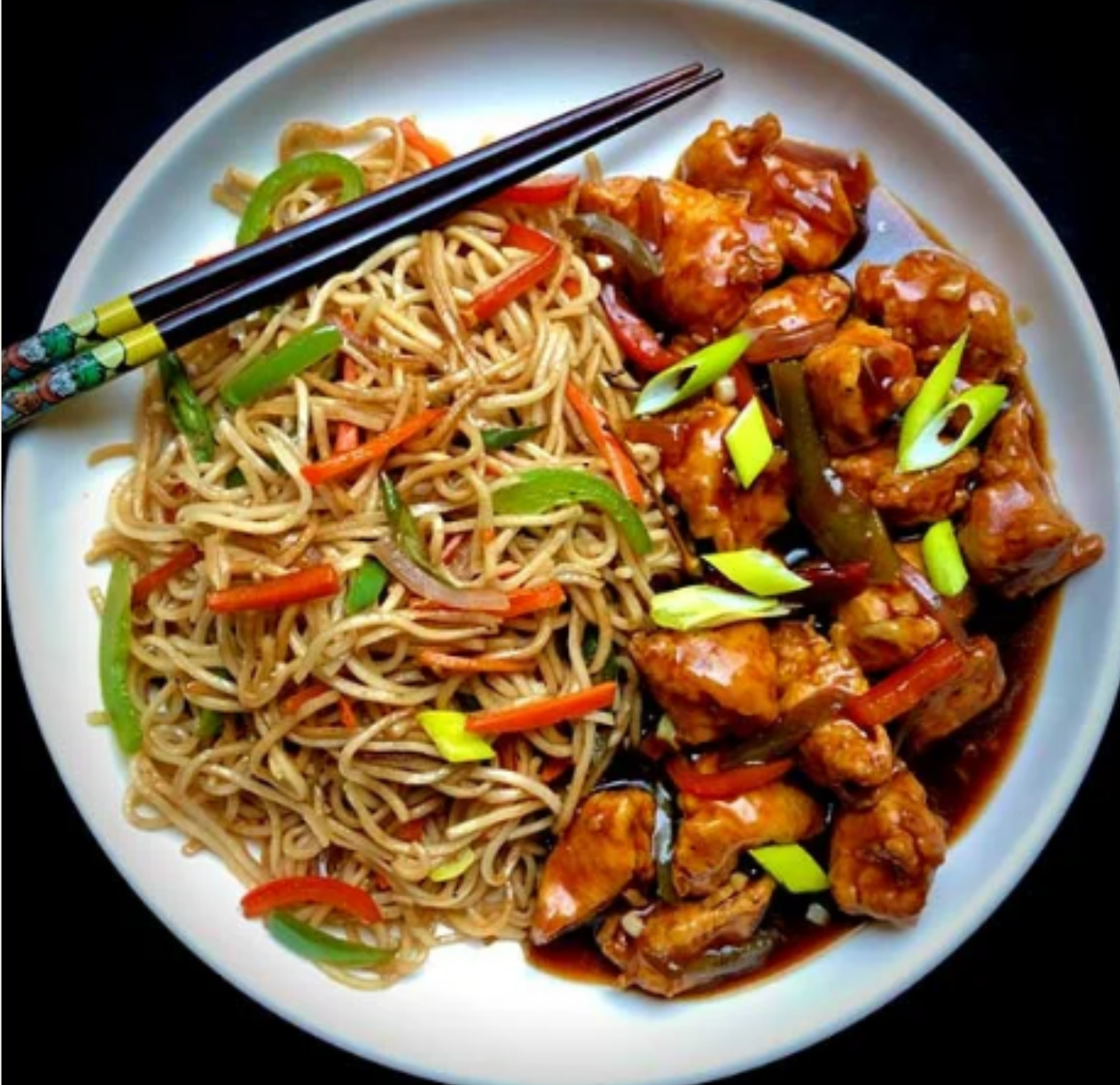 Chicken Hakka Noodles + Chicken Manchurian