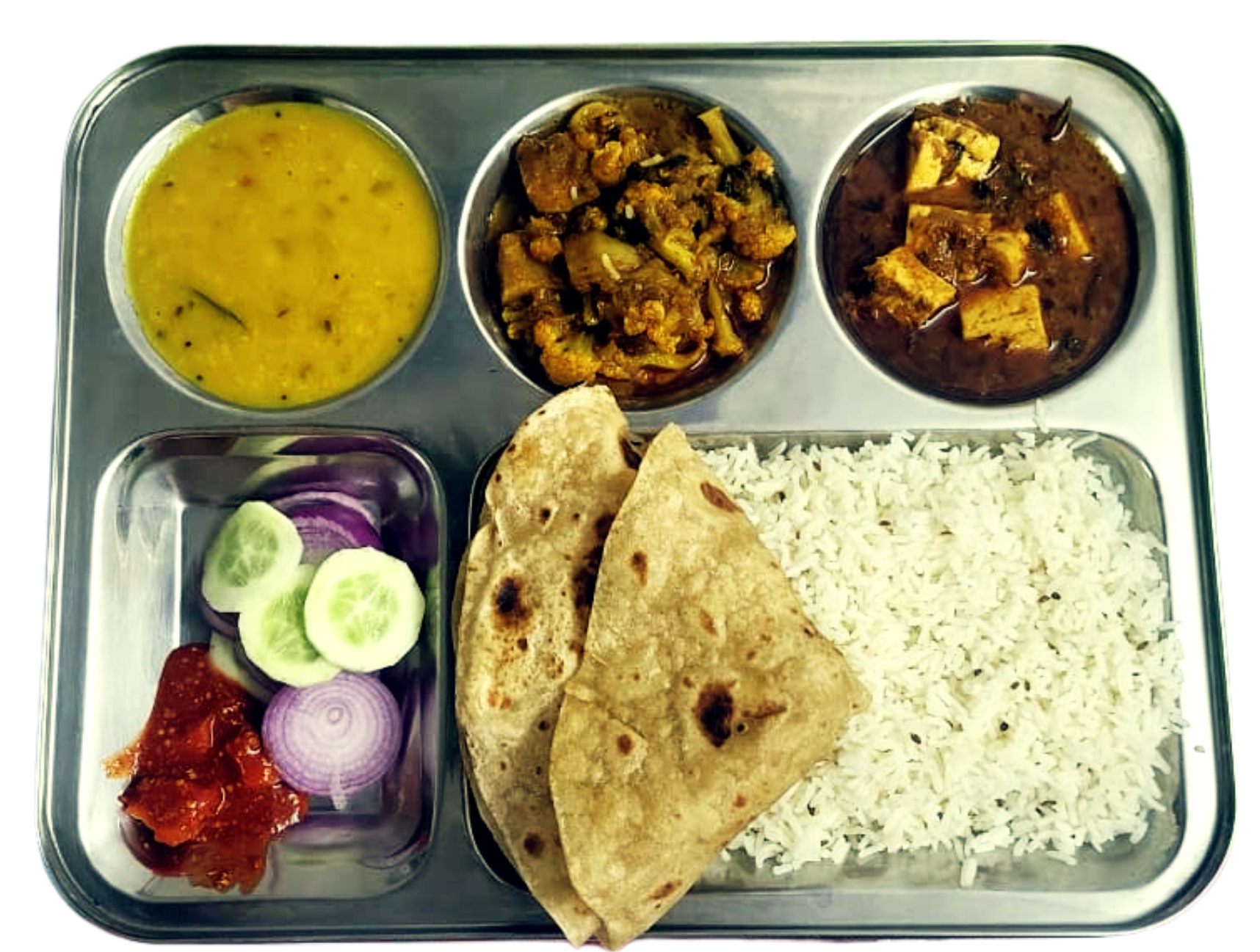 Veg Thali (Rice, Chapati, Dal Makhani, Veg Starter, Veg Curry)